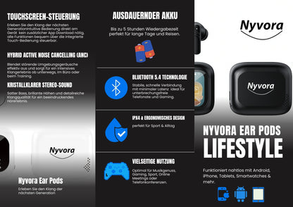 Nyvora Ear Pods – تحكم باللمس وصوت عالي الدقة - Nyvora